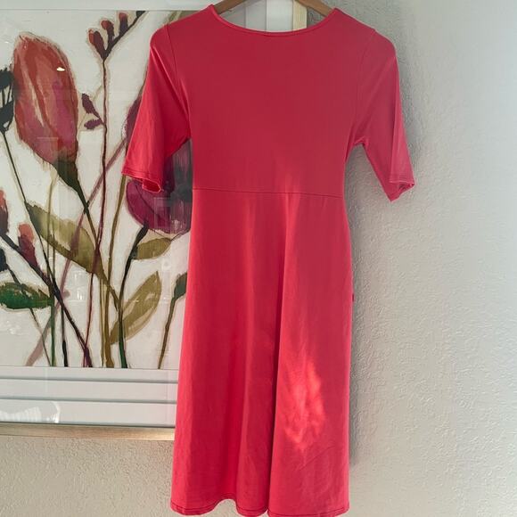 Mother Bee Maternity Coral Wrap Bow Dress Adjustable Belt Stretchy - Picture 5 of 6